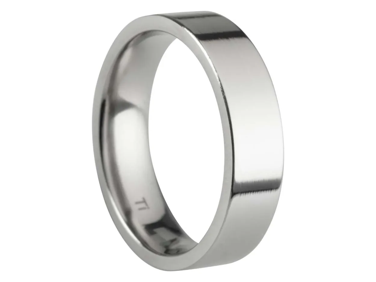 Titanium Flat Court Easy Fit Polished Wedding Ring 5.0mm, Size N, 1.8mm Wall