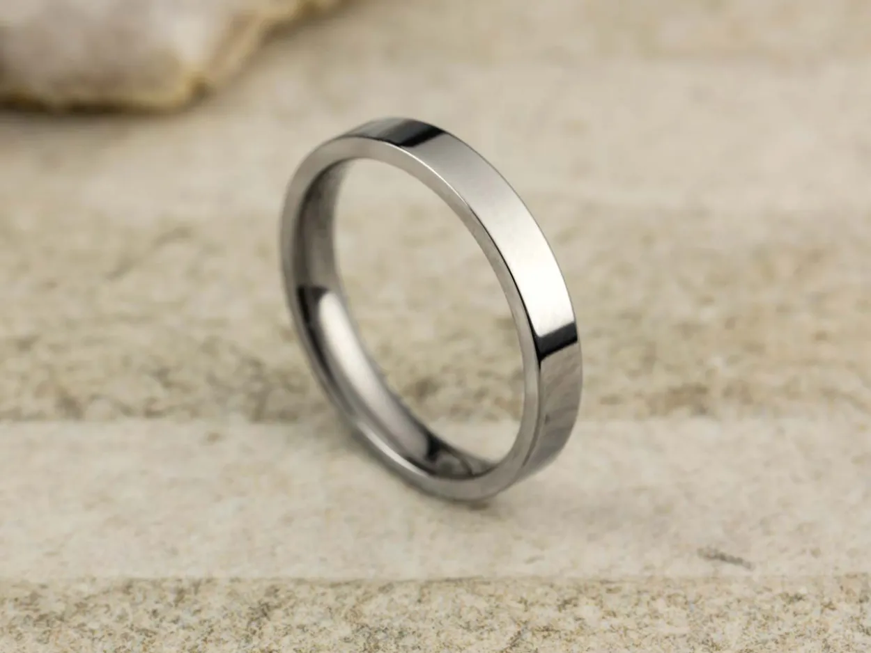 Titanium Flat Court Easy Fit Polished Wedding Ring 3.0mm, Size P, 1.6mm Wall