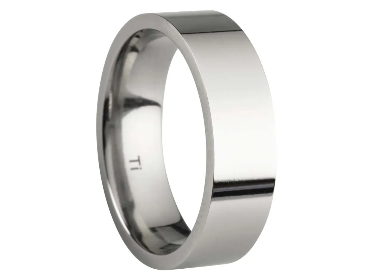 Titanium Flat Court Easy Fit Polished Wedding Ring 6.0mm, Size Y, 1.8mm Wall