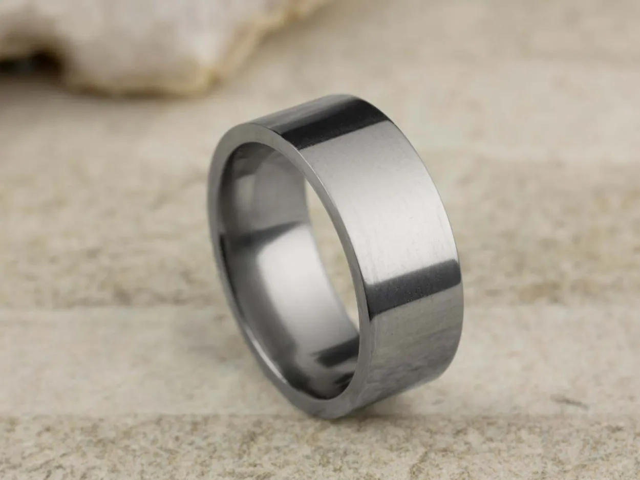 Titanium Flat Court Easy Fit Polished Wedding Ring 8.0mm, Size Y, 2.0mm Wall