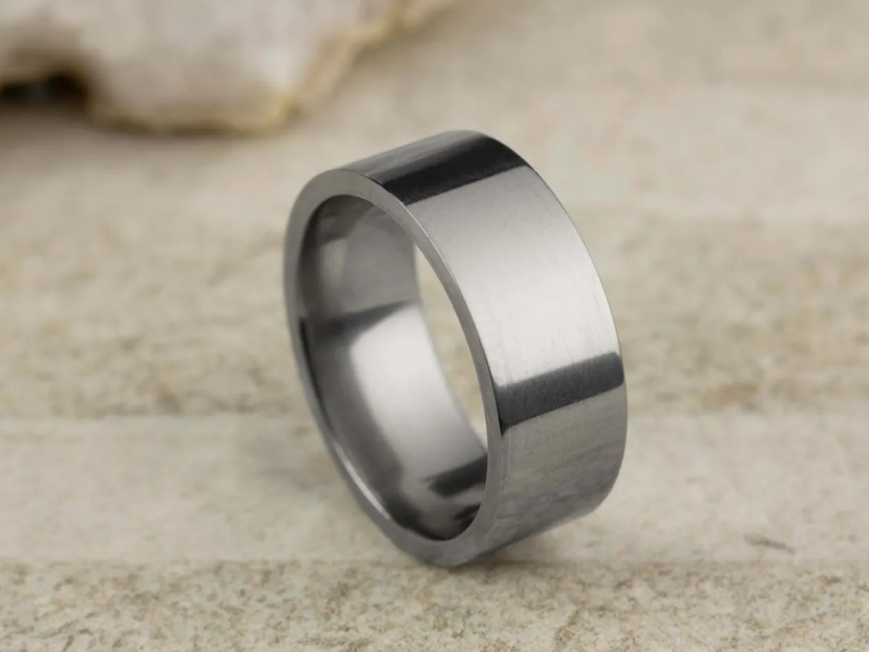 Titanium Flat Court Easy Fit Polished Wedding Ring 8.0mm, Size W, 2.0mm Wall
