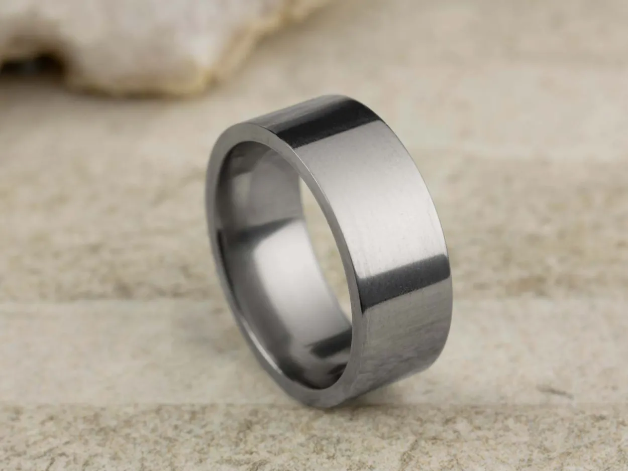 Titanium Flat Court Easy Fit Polished Wedding Ring 8.0mm, Size S, 2.0mm Wall