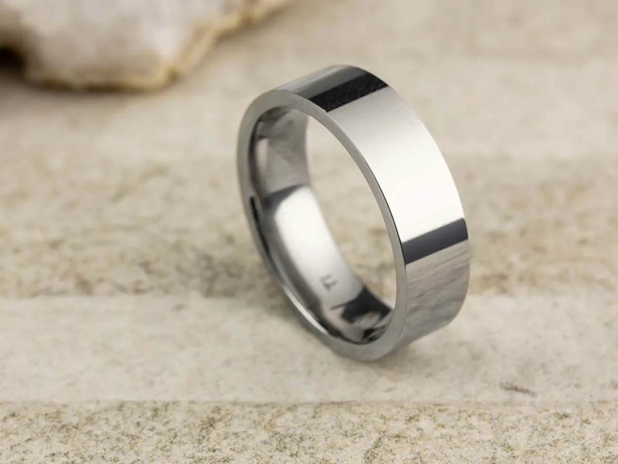 Titanium Flat Court Easy Fit Polished Wedding Ring 6.0mm, Size R, 1.8mm Wall