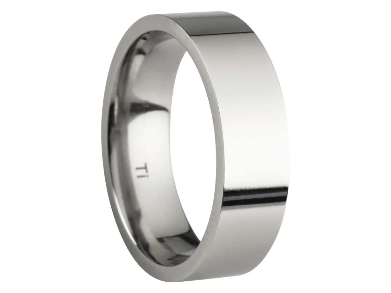 Titanium Flat Court Easy Fit Polished Wedding Ring 6.0mm, Size Q, 1.8mm Wall