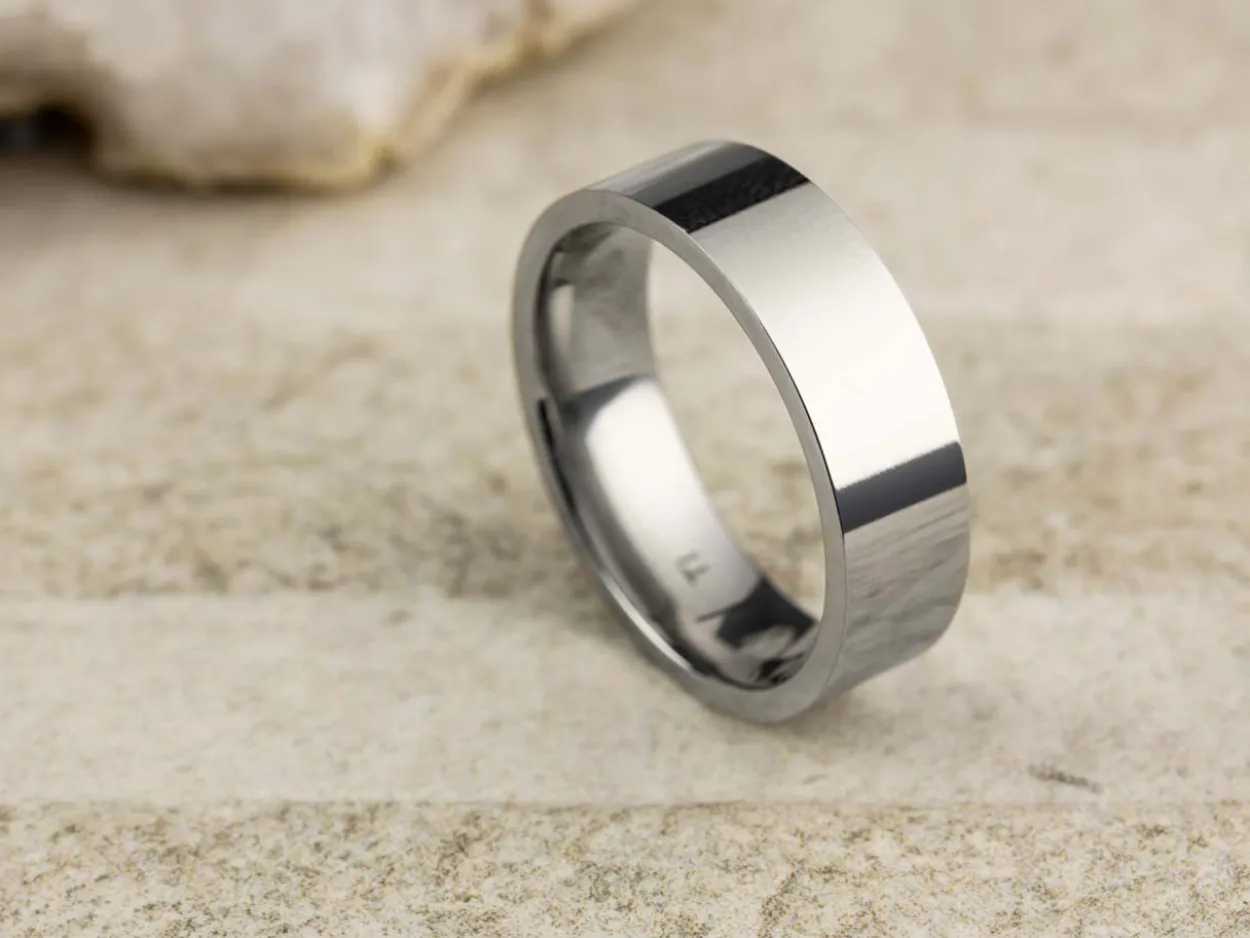 Titanium Flat Court Easy Fit Polished Wedding Ring 6.0mm, Size Q, 1.8mm Wall
