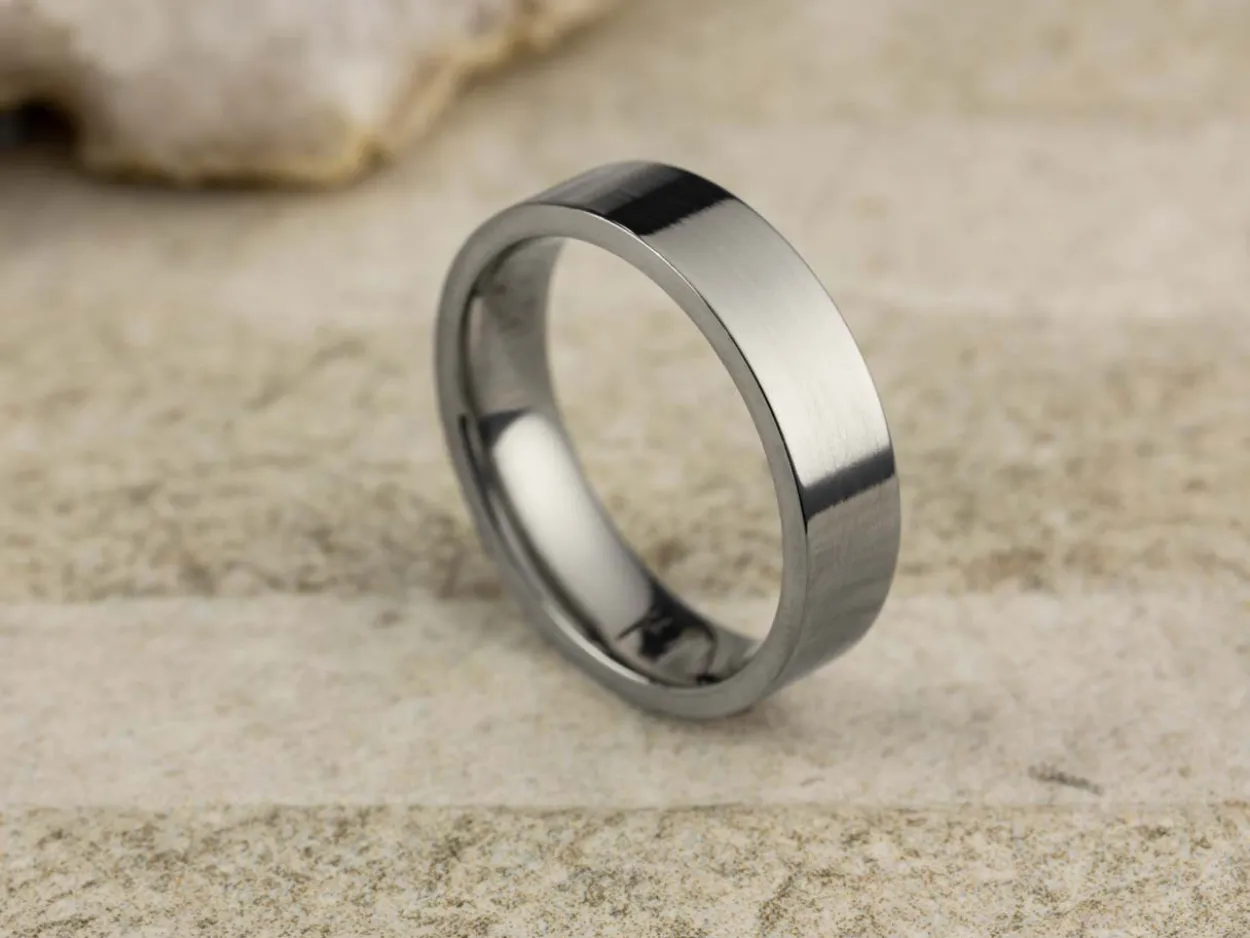 Titanium Flat Court Easy Fit Polished Wedding Ring 5.0mm, Size X, 1.8mm Wall