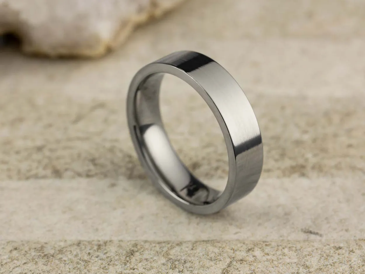Titanium Flat Court Easy Fit Polished Wedding Ring 5.0mm, Size T, 1.8mm Wall