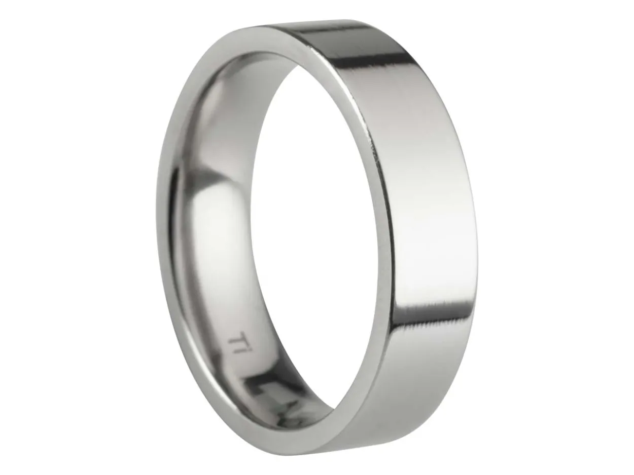 Titanium Flat Court Easy Fit Polished Wedding Ring 5.0mm, Size J, 1.8mm Wall