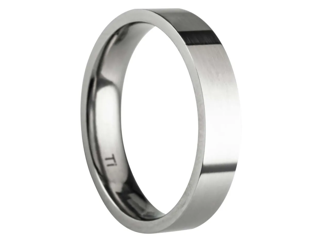 Titanium Flat Court Easy Fit Polished Wedding Ring 4.0mm, Size P, 1.6mm Wall