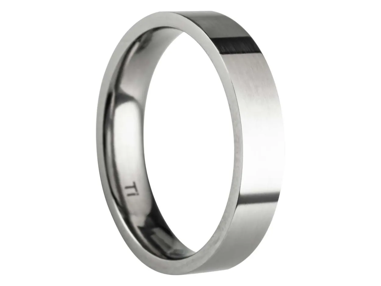 Titanium Flat Court Easy Fit Polished Wedding Ring 4.0mm, Size O, 1.6mm Wall