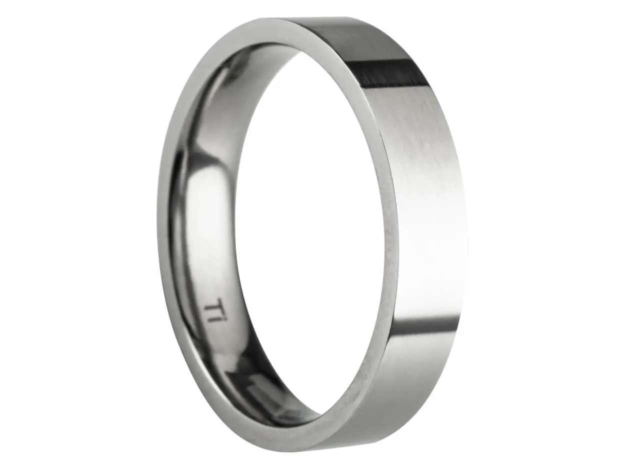 Titanium Flat Court Easy Fit Polished Wedding Ring 4.0mm, Size M, 1.6mm Wall