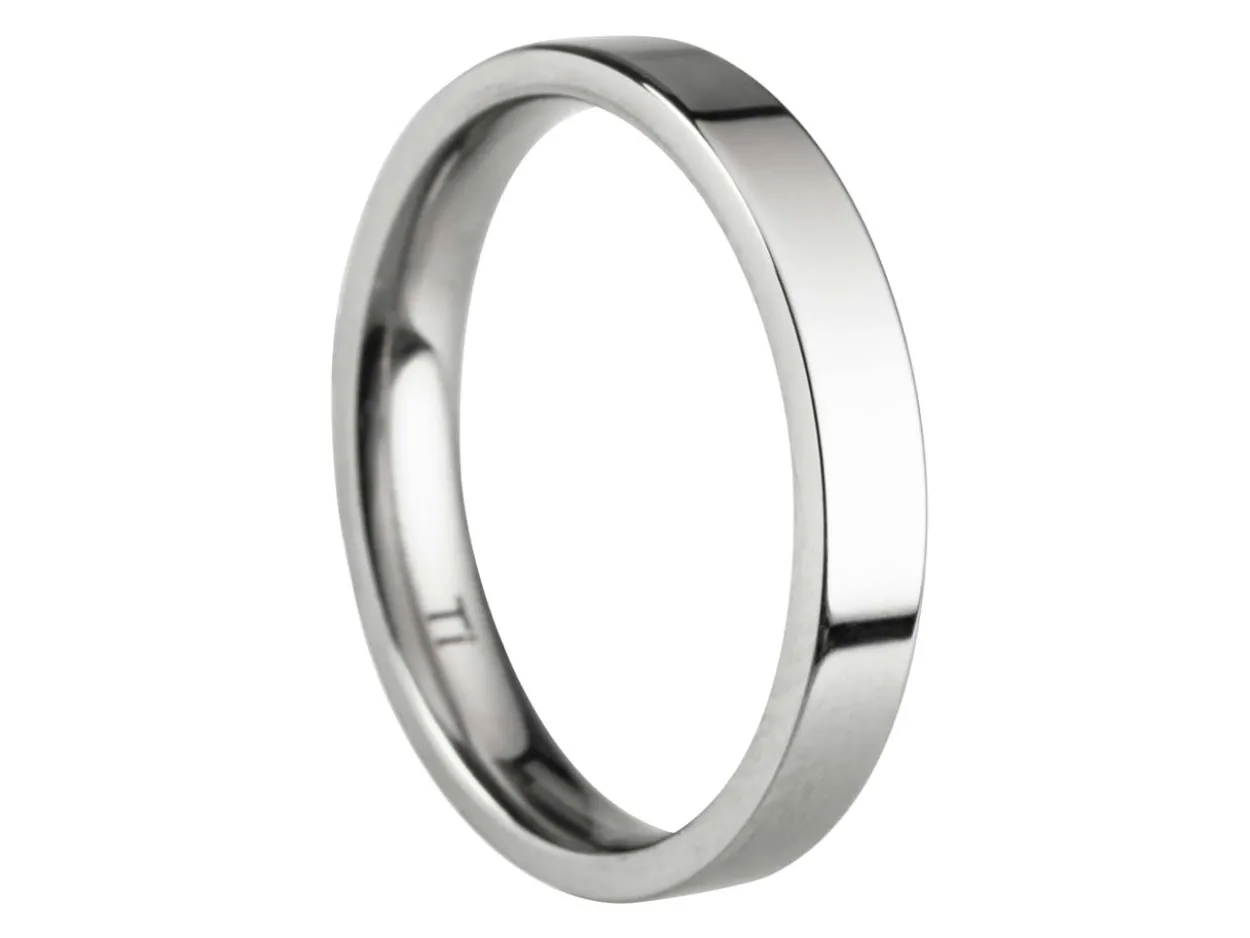 Titanium Flat Court Easy Fit Polished Wedding Ring 3.0mm, Size N, 1.6mm Wall