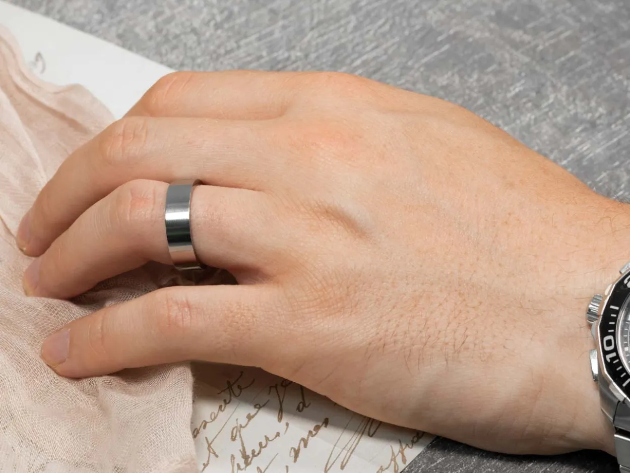 Titanium Flat Court Easy Fit Polished Wedding Ring 3.0mm, Size N, 1.6mm Wall