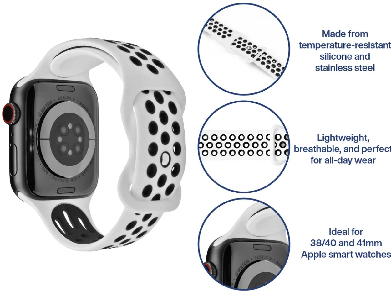 White And Black Dual Tone Silicone Strap For Apple Watch, Compatible With 38/40/41mm Models