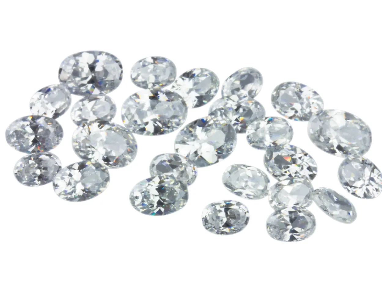 White Cubic Zirconia, Oval Mixed Sizes 5,6, 7mm, Pack of 25 PMC Safe, Sizes May Vary Slightly