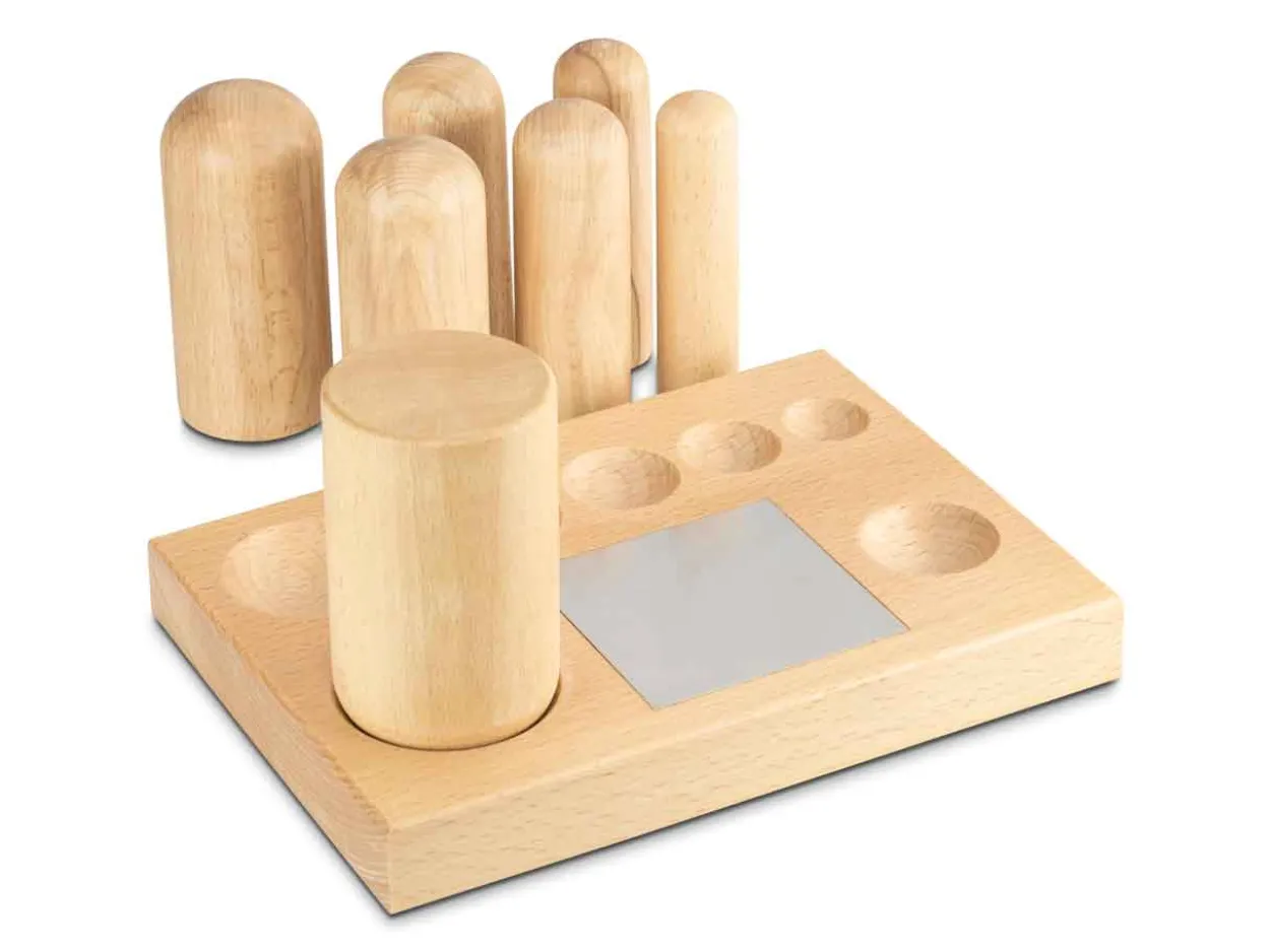 Wooden Dapping Block And 7 Shaping Punches With Steel Plate