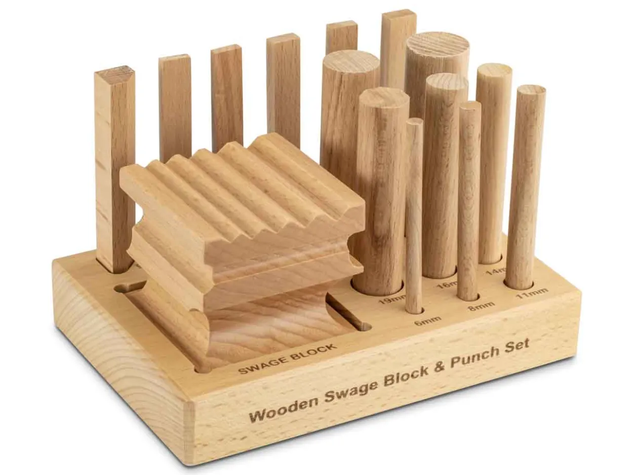 Wooden Swage Block And 14 Shaping Punches